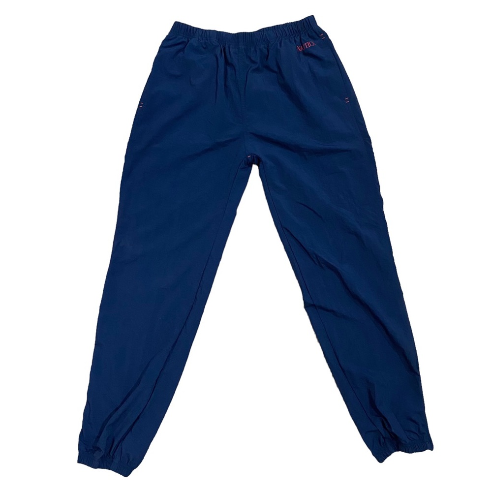 Nautica Competition Blue Nylon Pants Track Men Size M Draw String Waist Logo